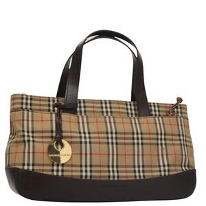 Burberry Nova Handbag Check Pattern Beige Canvas Bag (Pre-Owned)